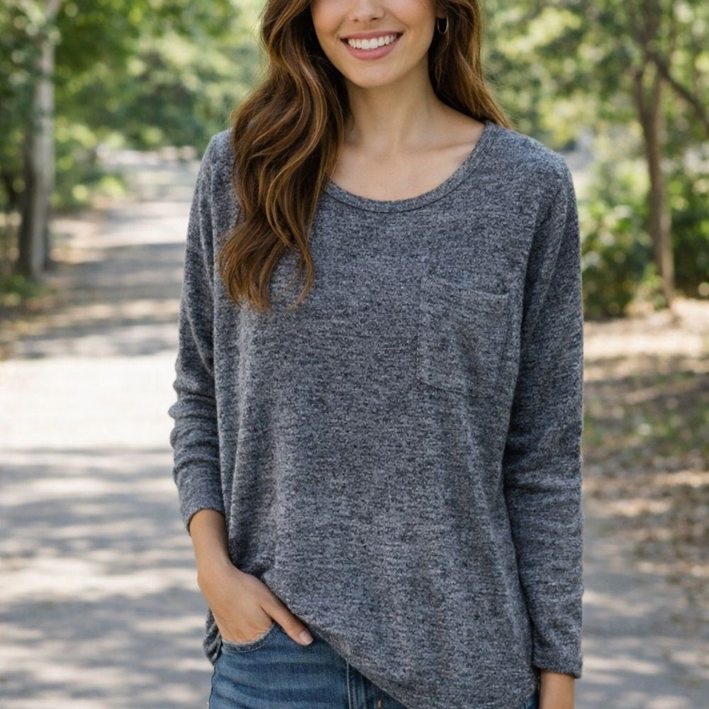 Republic long sleeve tee shirt soft fleece like pocket top  tunic gray heather L